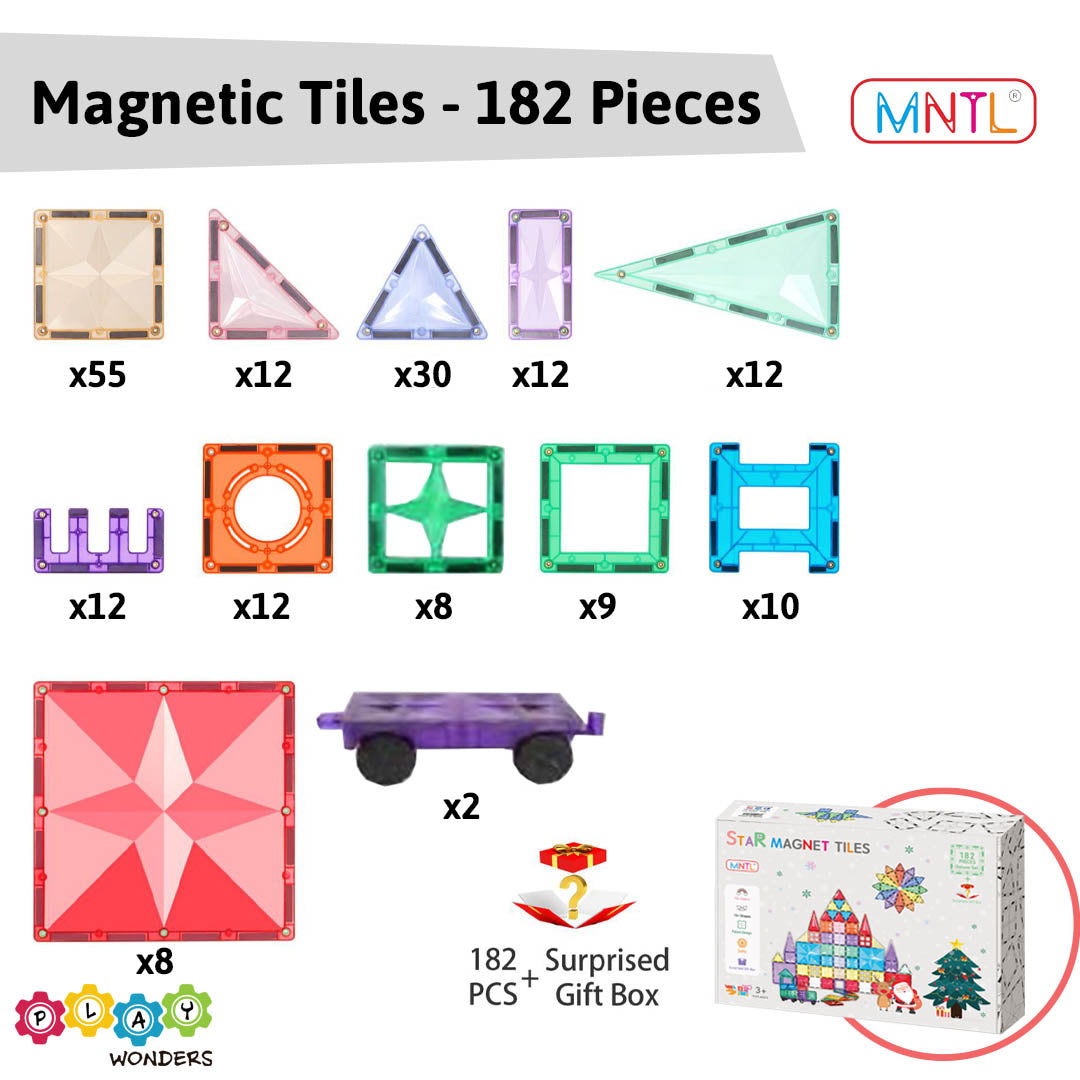 MNTL - Magnetic Tile Toy Set (182 Pieces)