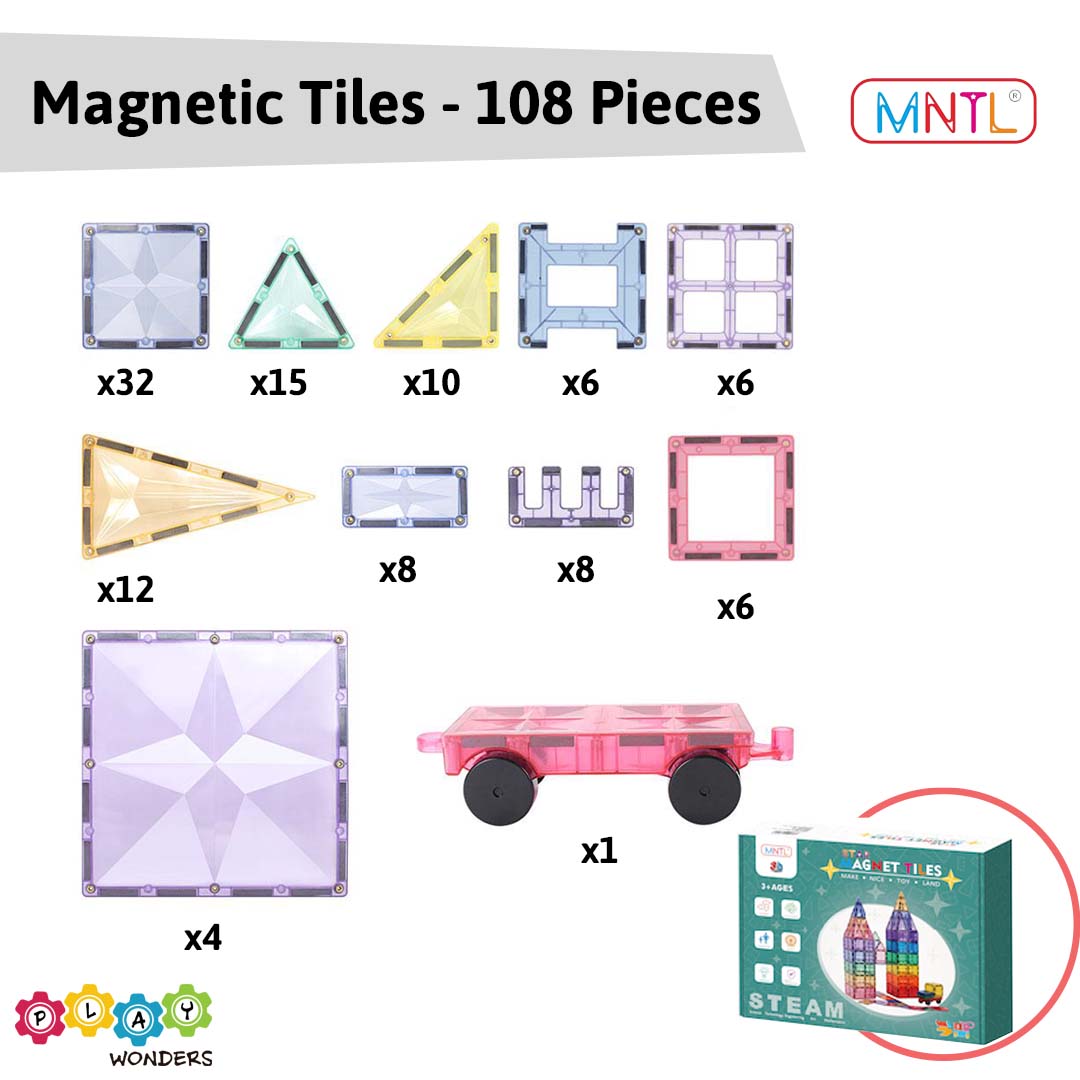 MNTL - Magnetic Tile Toy Set (108 Pieces)
