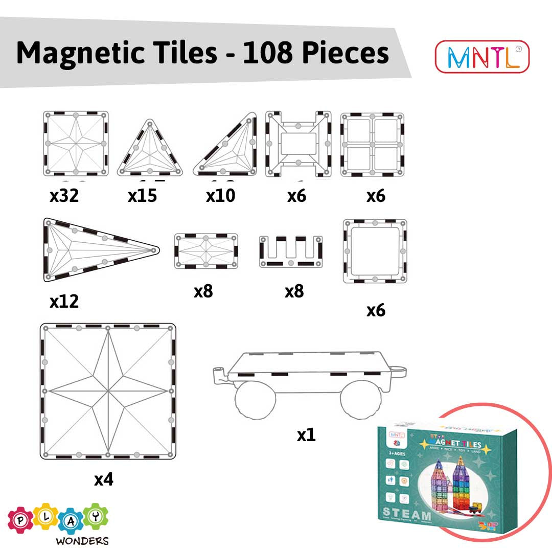 MNTL - Magnetic Tile Toy Set (108 Pieces)