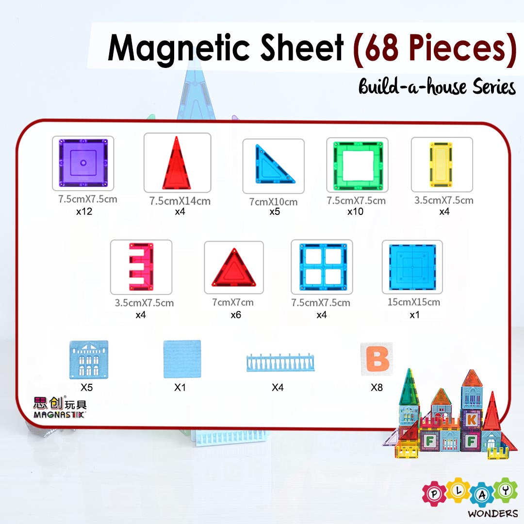 Magnastix - Magnetic Sheet (68 Pieces)- Build-a-house Series