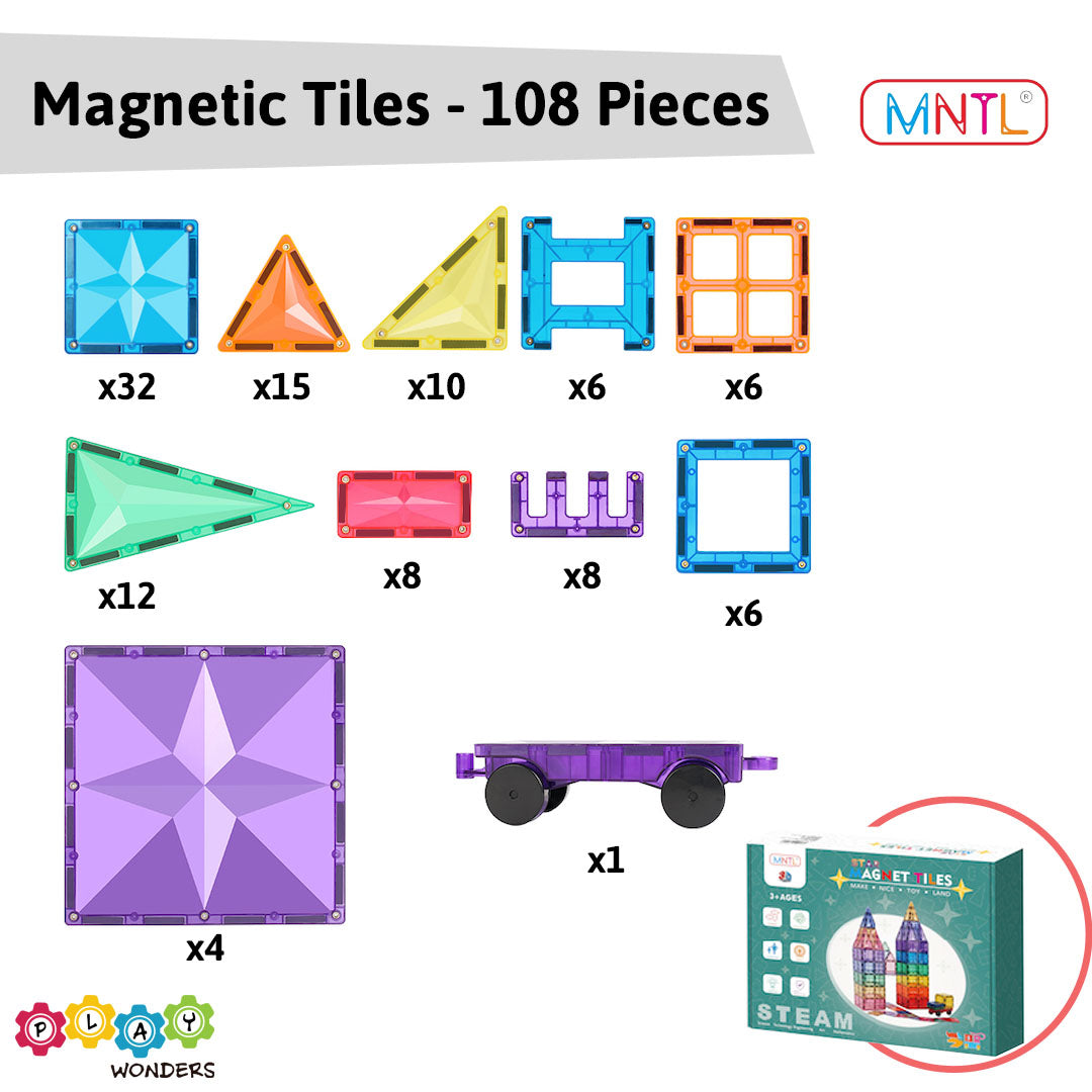 MNTL - Magnetic Tile Toy Set (108 Pieces)