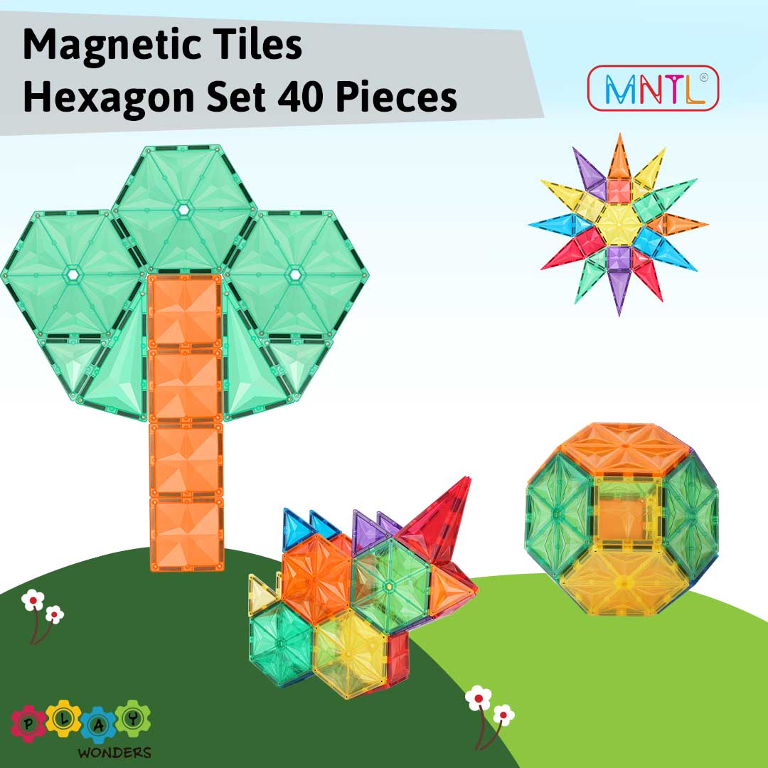 MNTL - Magnetic Tiles- Hexagon Set (40 Pieces)