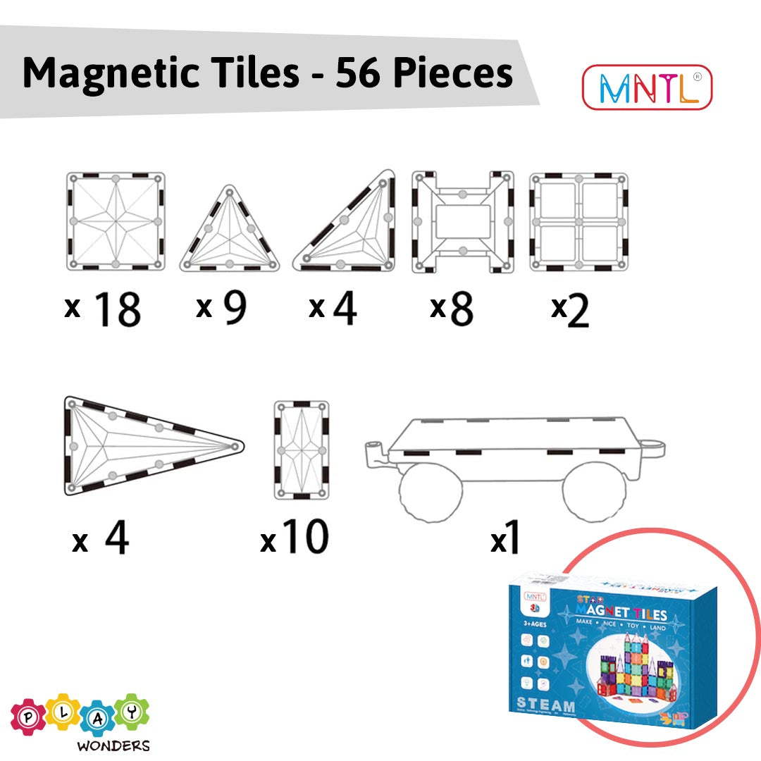 MNTL - Magnetic Tile Toy Set (56 Pieces)