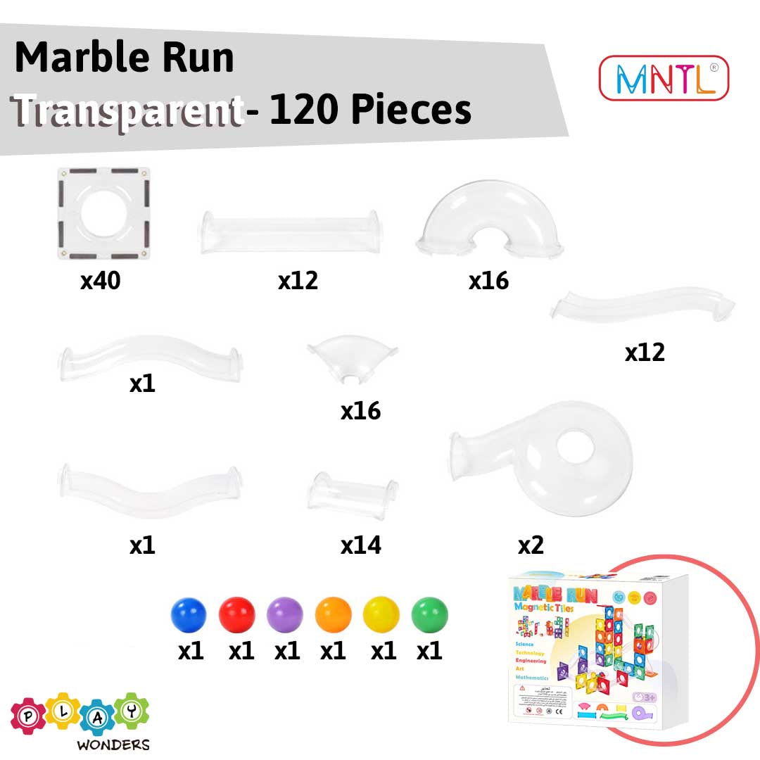 MNTL - Magnetic Marble Run Transparent (120 Pieces)