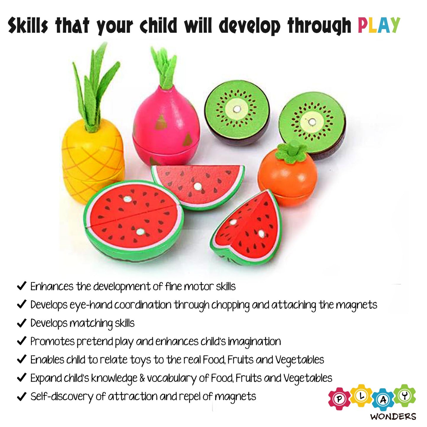 Magnetic Wooden Chopping Toys (55 Pieces - Assorted Food, Fruits and Vegetables)