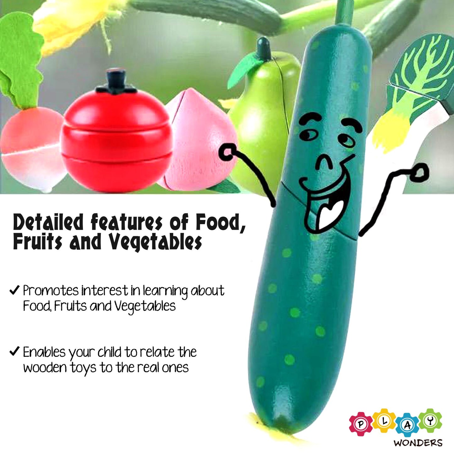 Magnetic Wooden Chopping Toys (55 Pieces - Assorted Food, Fruits and Vegetables)