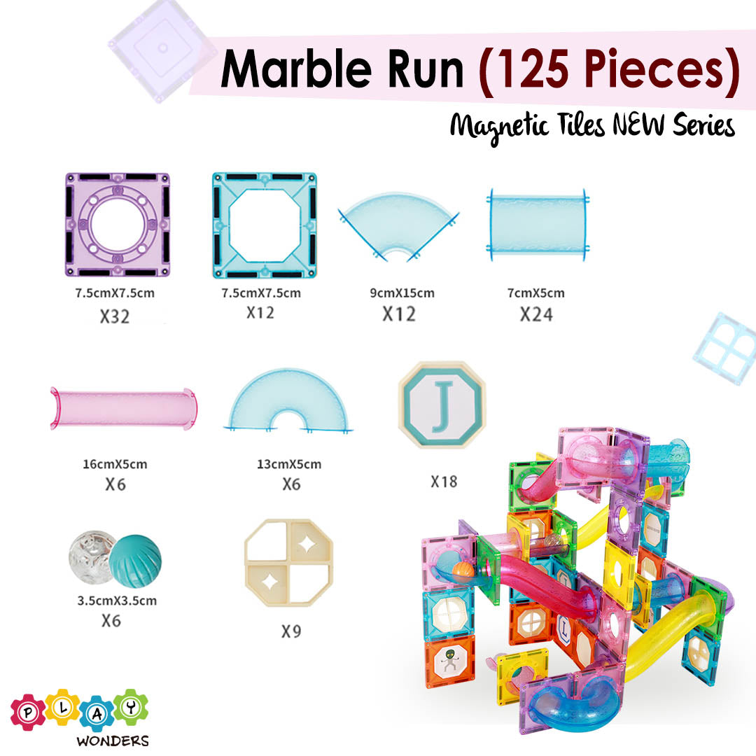 Magnastix - Magnetic Tiles Marble Run (125 Pieces)