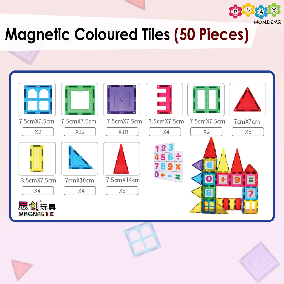 Magnastix - Magnetic Coloured Tiles (50 Pieces)