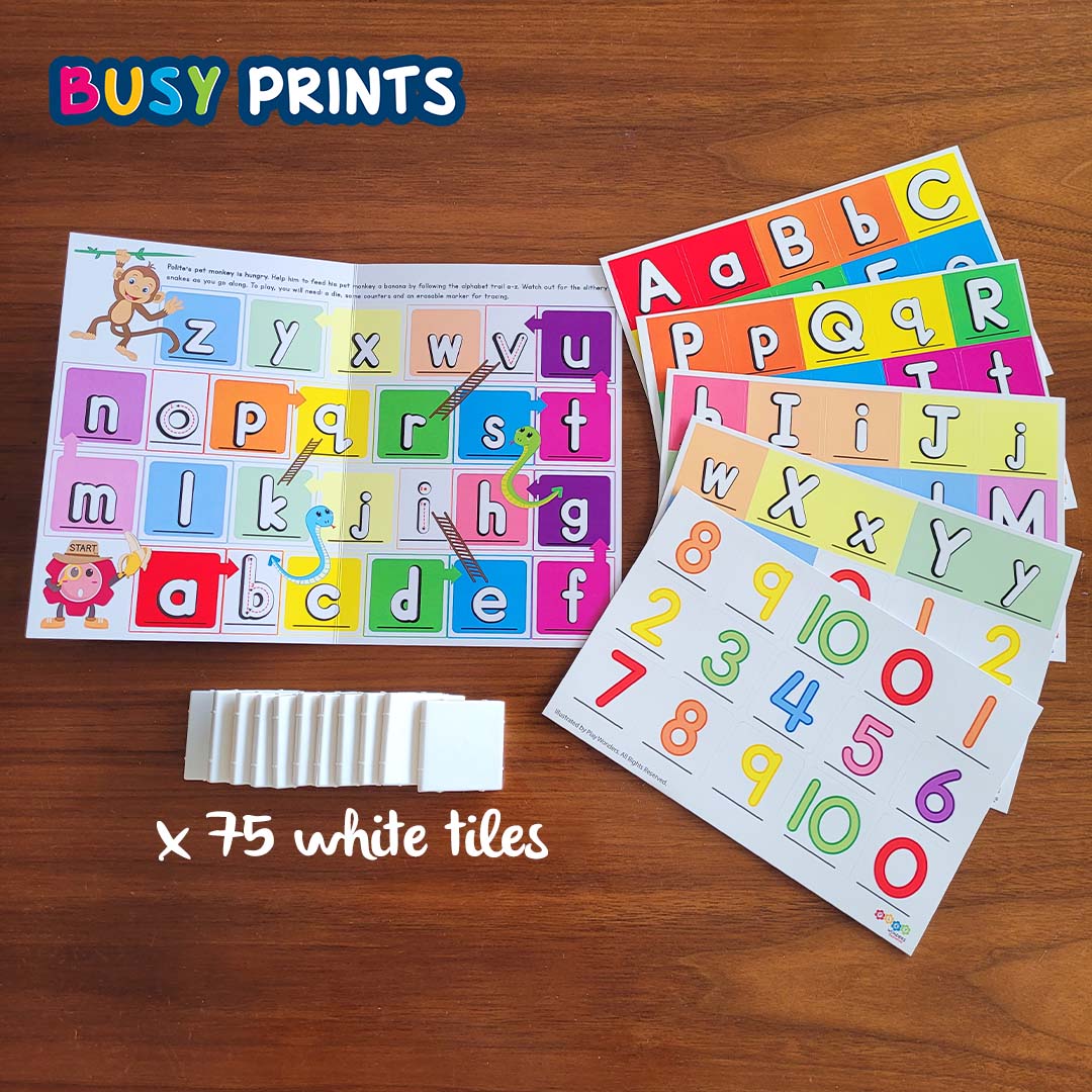 Addon: Busy Prints Series 1 Alphabet & Numbers + White Tiles