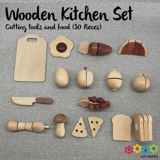 Natural Wooden Kitchen Set (cutting tools and food) 🍞🥖