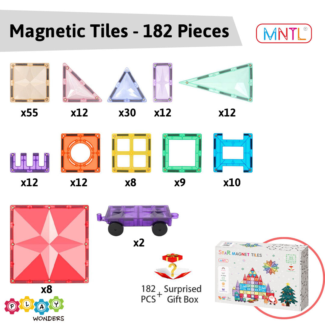 MNTL - Magnetic Tile Toy Set (182 Pieces)