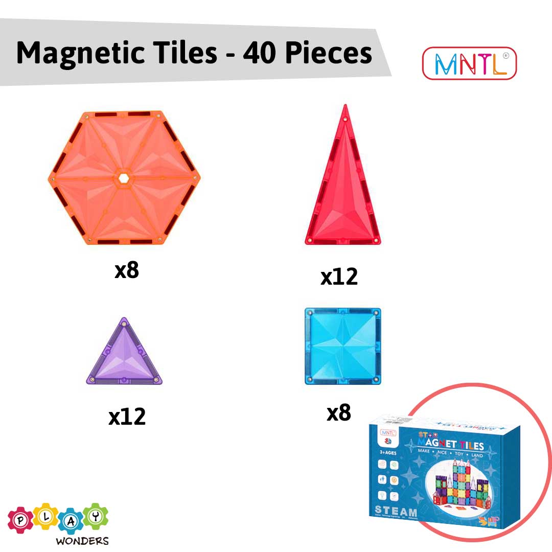 MNTL - Magnetic Tiles- Hexagon Set (40 Pieces)