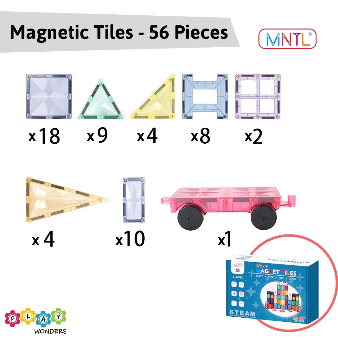 MNTL - Magnetic Tile Toy Set (56 Pieces)