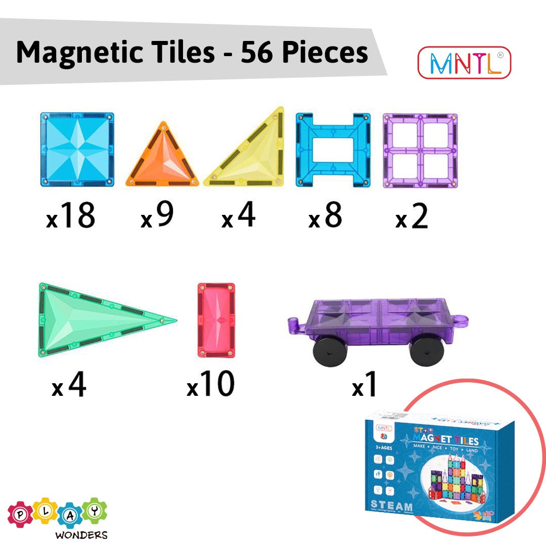 MNTL - Magnetic Tile Toy Set (56 Pieces)