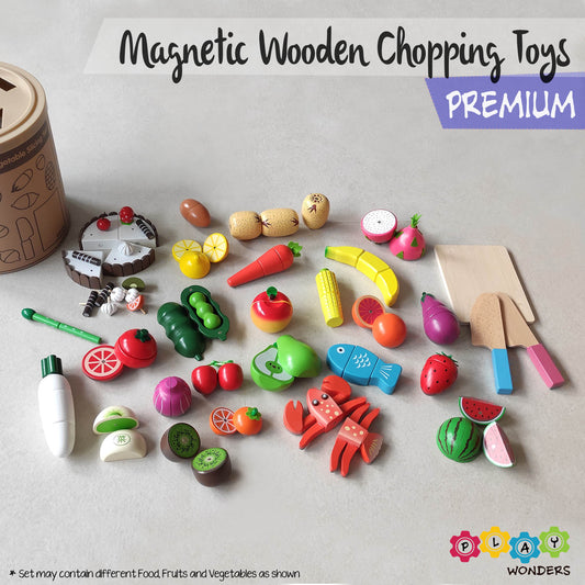 Magnetic Wooden Chopping Toys (Premium Set - Assorted Food, Fruits and Vegetables)