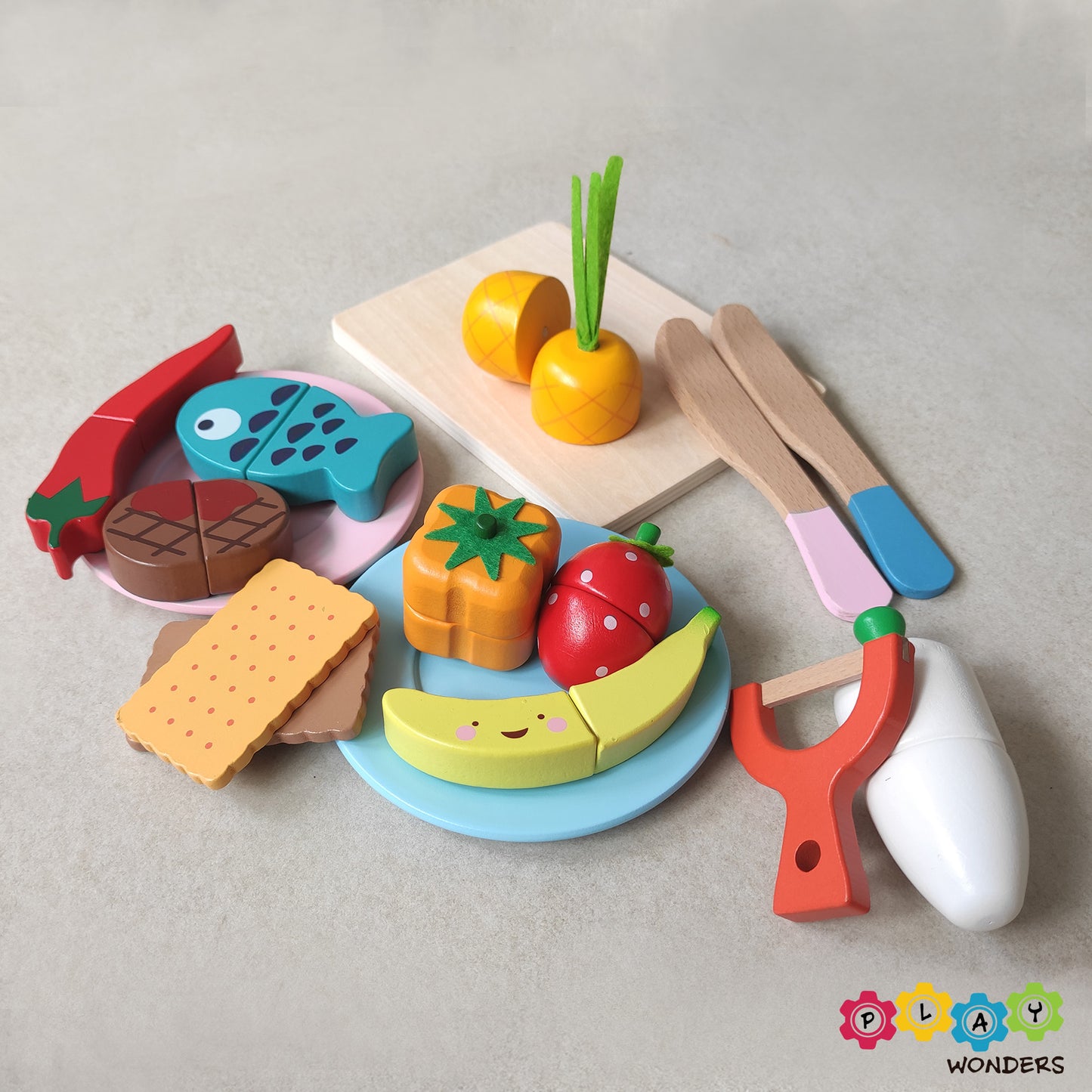 Magnetic Wooden Chopping Toys (55 Pieces - Assorted Food, Fruits and Vegetables)